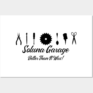 Soluna Garage banner style logo with motto (black art) Posters and Art